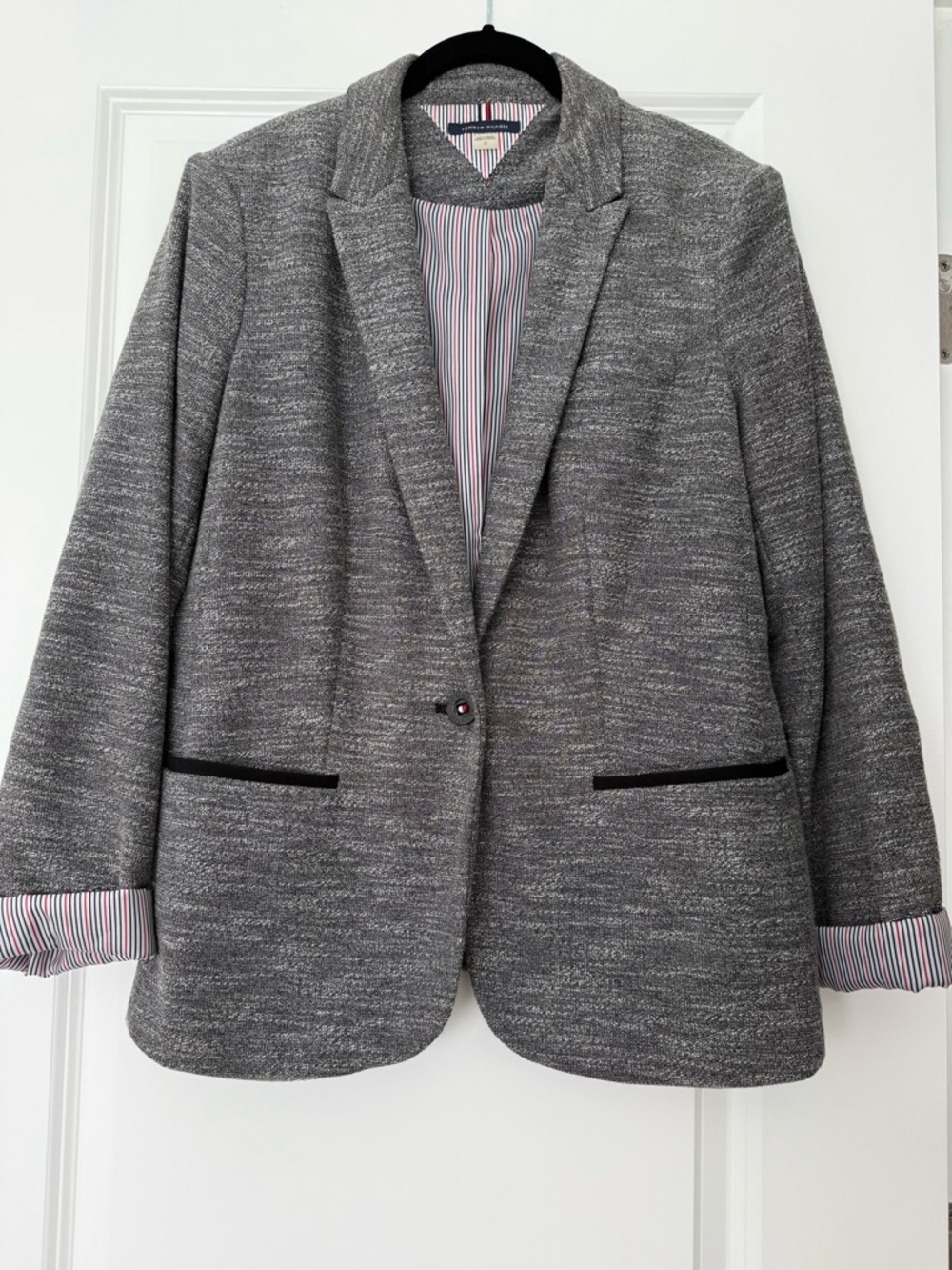 Tommy Hilfiger Gray Knit Single-Button Blazer